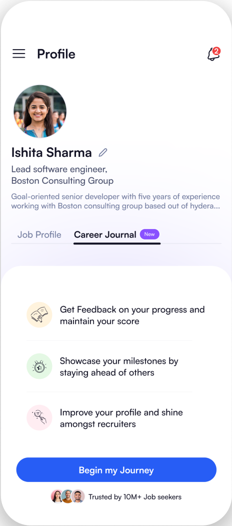 Career Journal profile screen