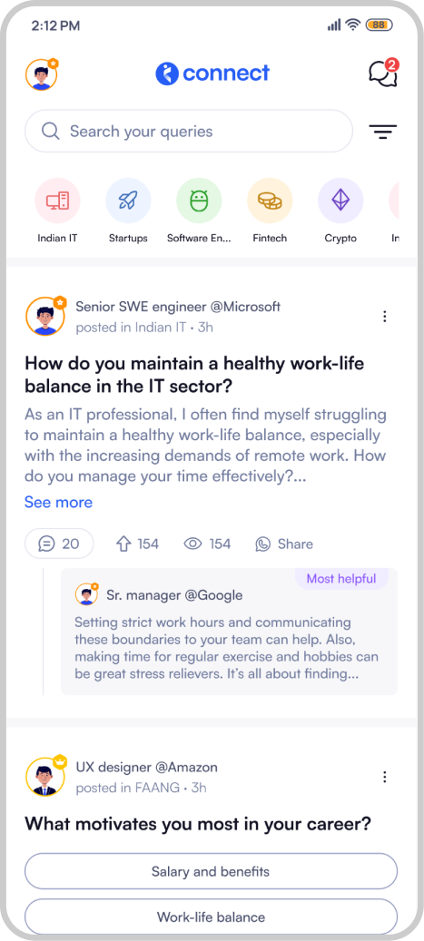 Connect feed screen