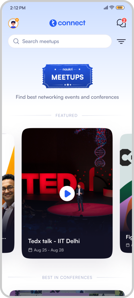 Connect meetups screen