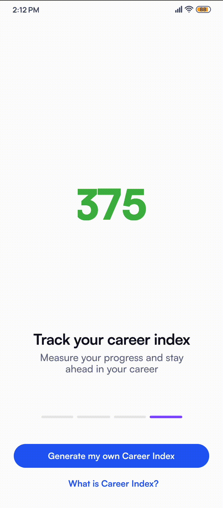 Career Index onboarding screen