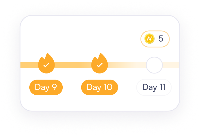 Streak card showing Day 9 and Day 10 complete