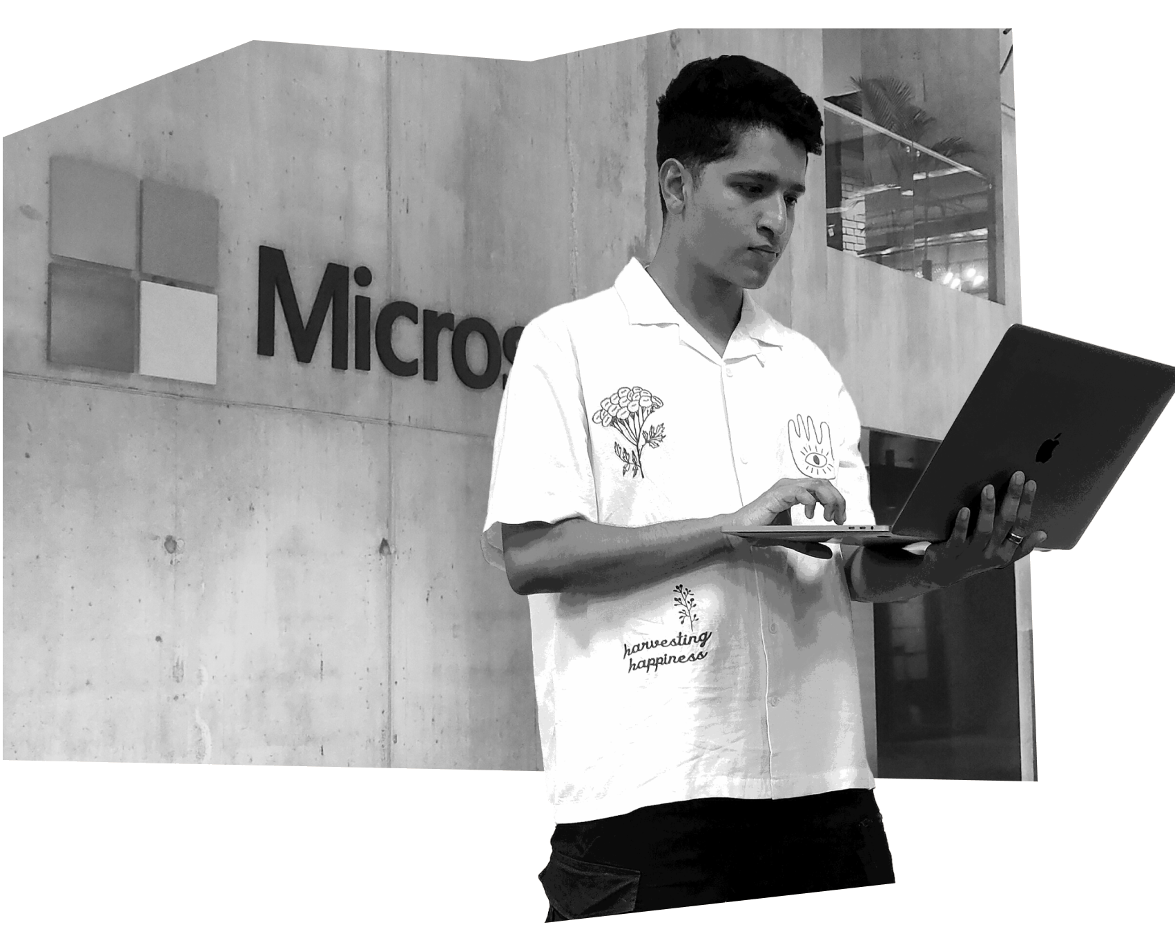 Aarya on day one at the Microsoft office