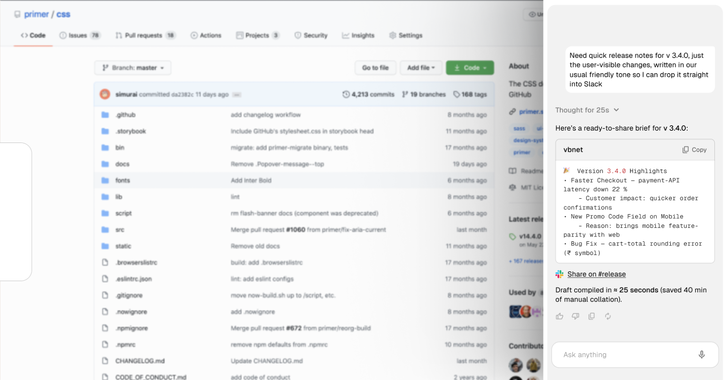 BriefBot's ready-to-share release brief with share to Slack
