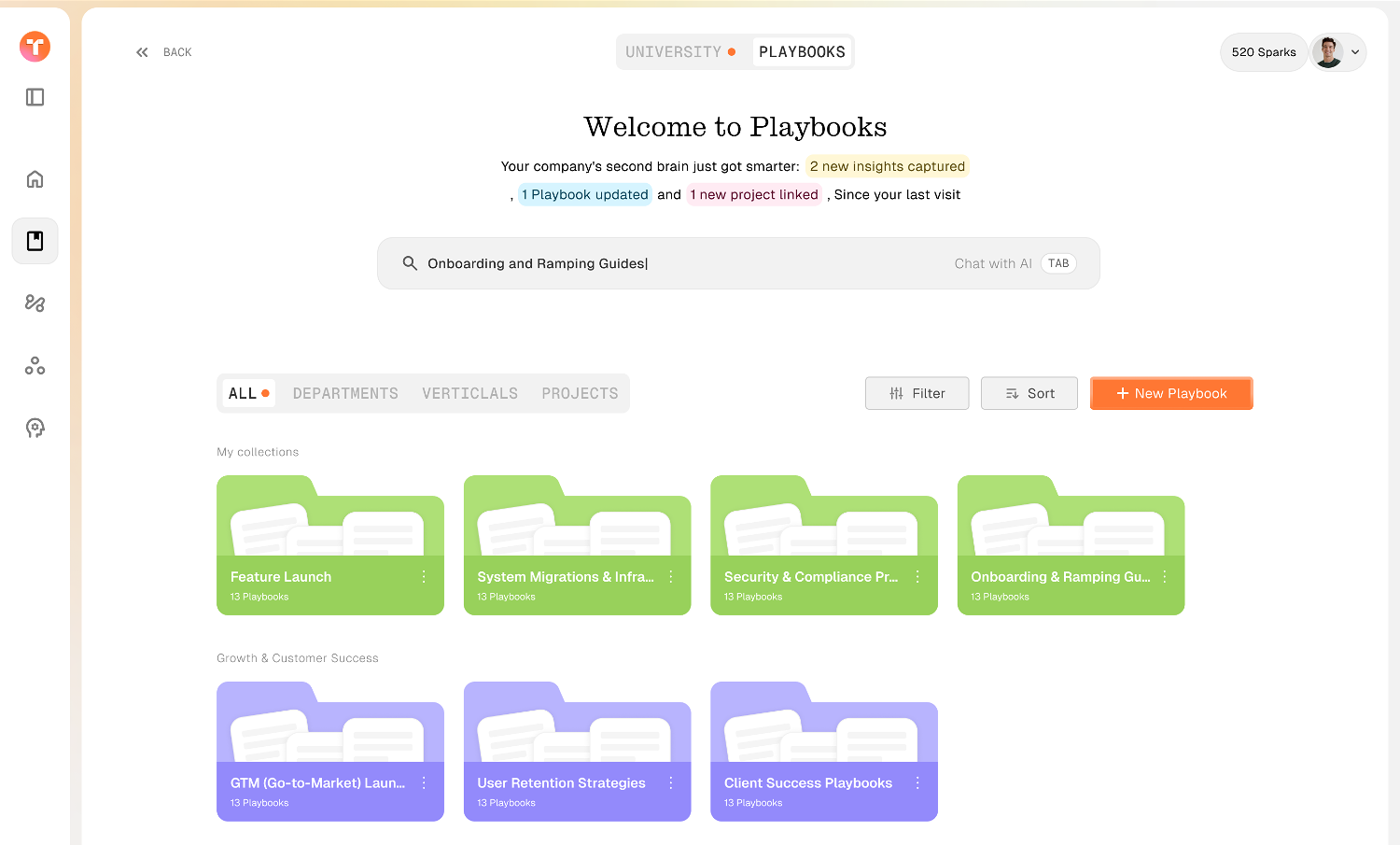 Playbook collections organised by department, vertical and project