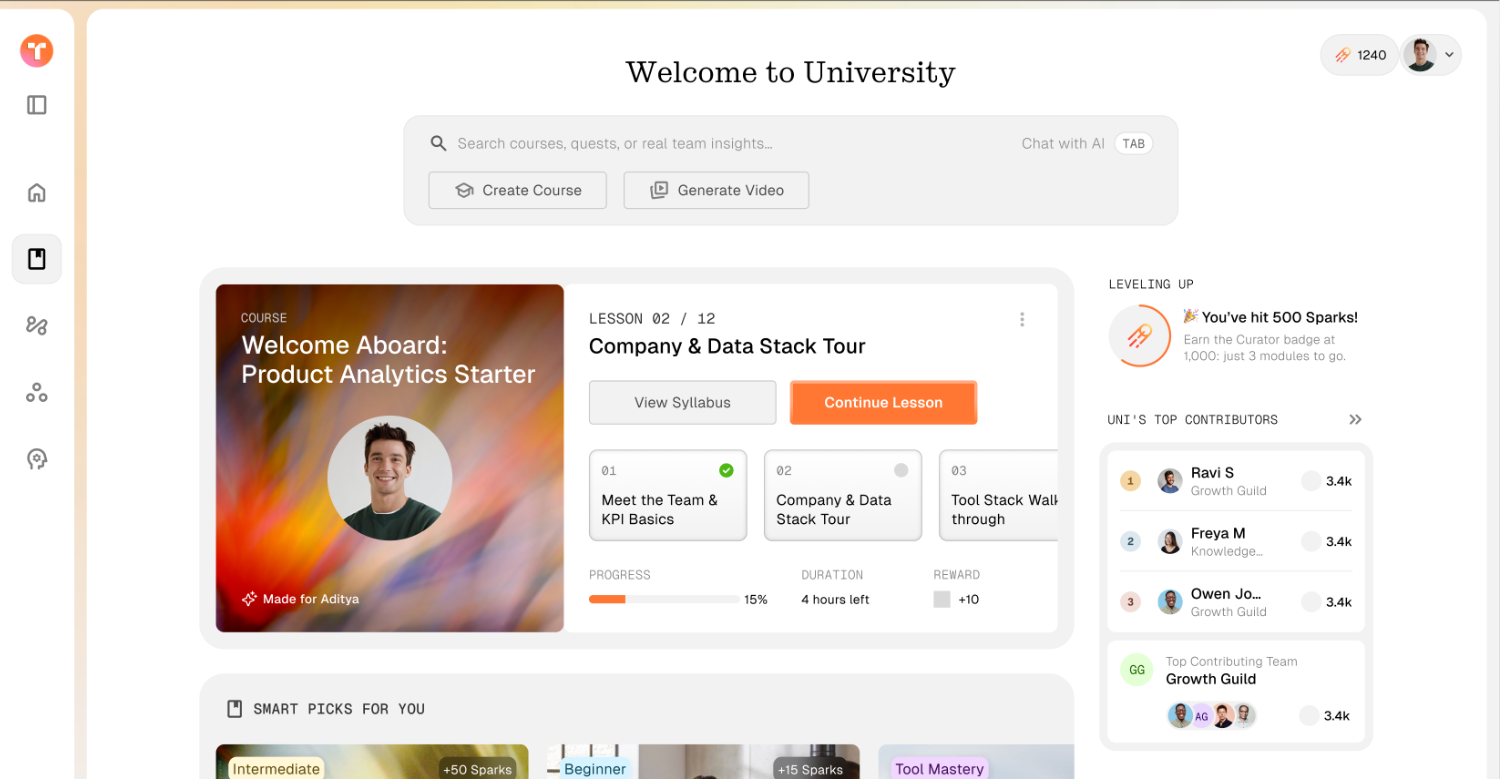 Welcome to University: courses, quests and leaderboards